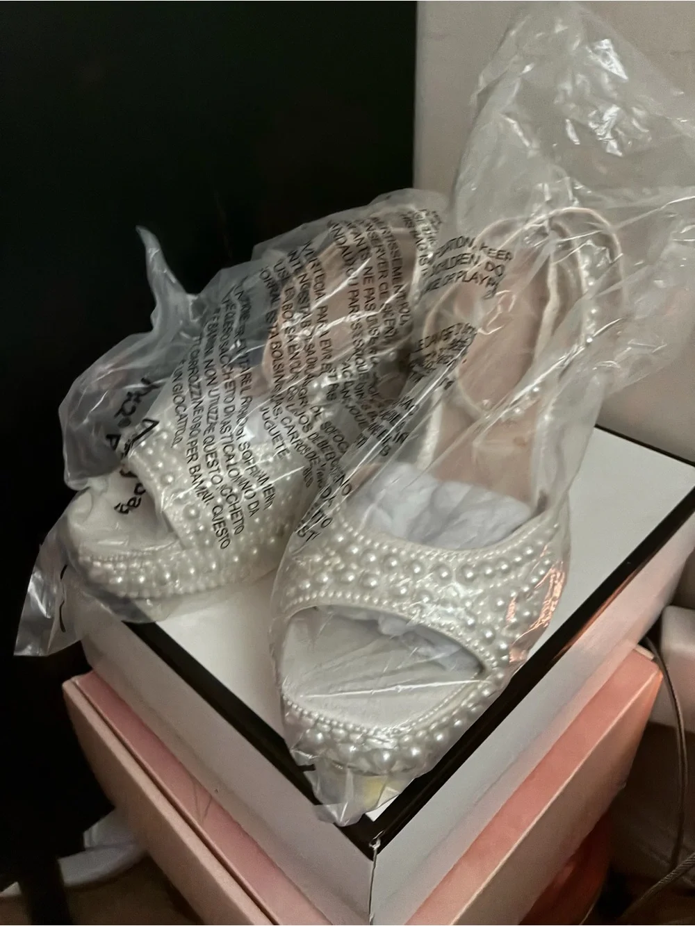 Pearl White Platform Sandal by Pearl — Pearl-Embellished Strappy Heel
